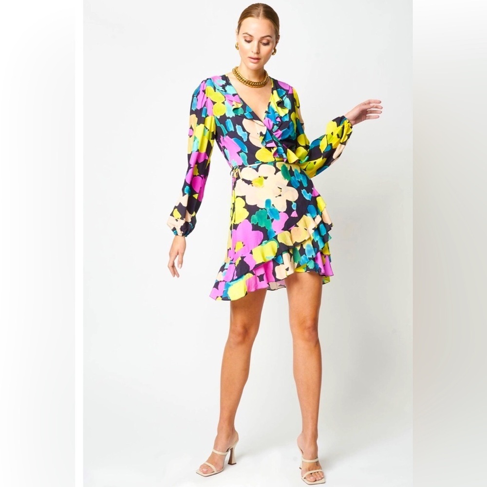 NWT! Fresha London Wrap Dress in Abstract Neon Size XS